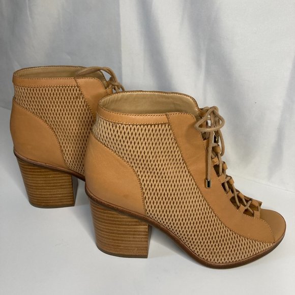 Aldo 'Sevilan' Open Toe Bootie with Lace Ups Size 7 1/2 Tan and Mesh Leather - Picture 6 of 8